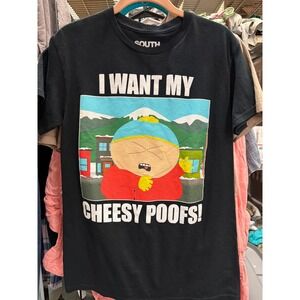 South Park Eric Cartman I Want My Cheesy Poofs Graphic T-Shirt Black Mens Small